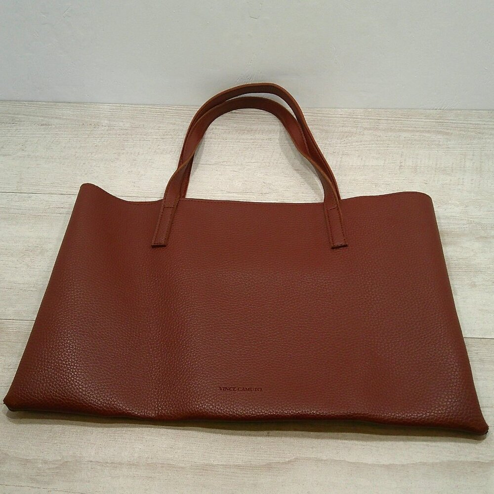 Vince Camuto Luck Tote Bag Vegan Pebbled Leather Red Desert Stripe Work Laptop - Picture 6 of 10
